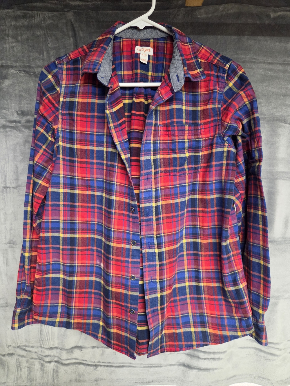 Cat & Jack Red Plaid Button-Down Shirt with Blue and Yellow Accents
